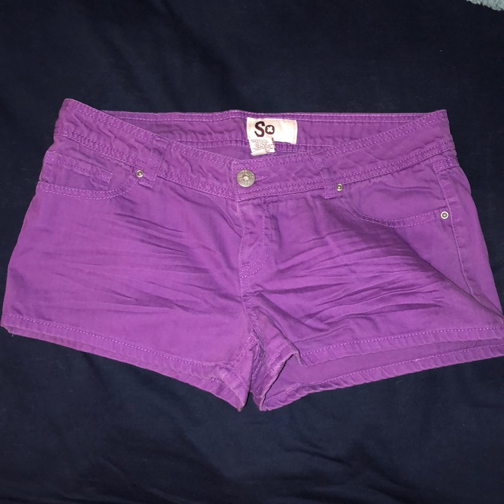purple denim shorts
